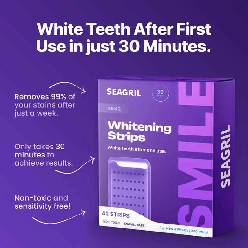 SEAGRIL™ Purple Teeth Whitening Strips 7/21 Treatments Peroxide-Free Enamel Safe No Tooth Sensitivity